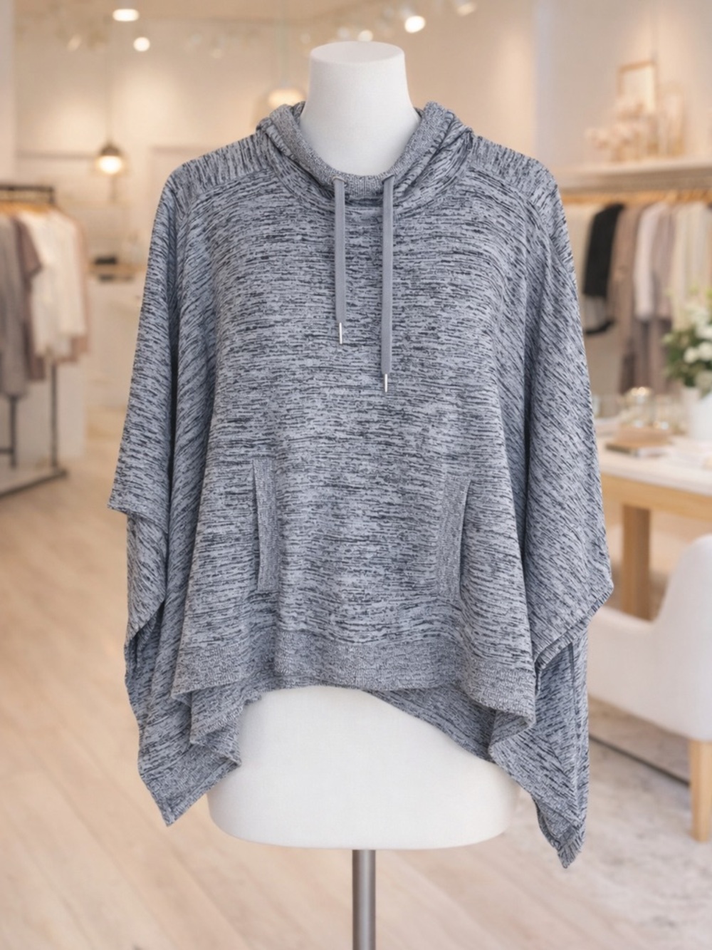 Athleta Gray Heathered Poncho Hoodie Pullover | Size S | Cozy Athleisure Top